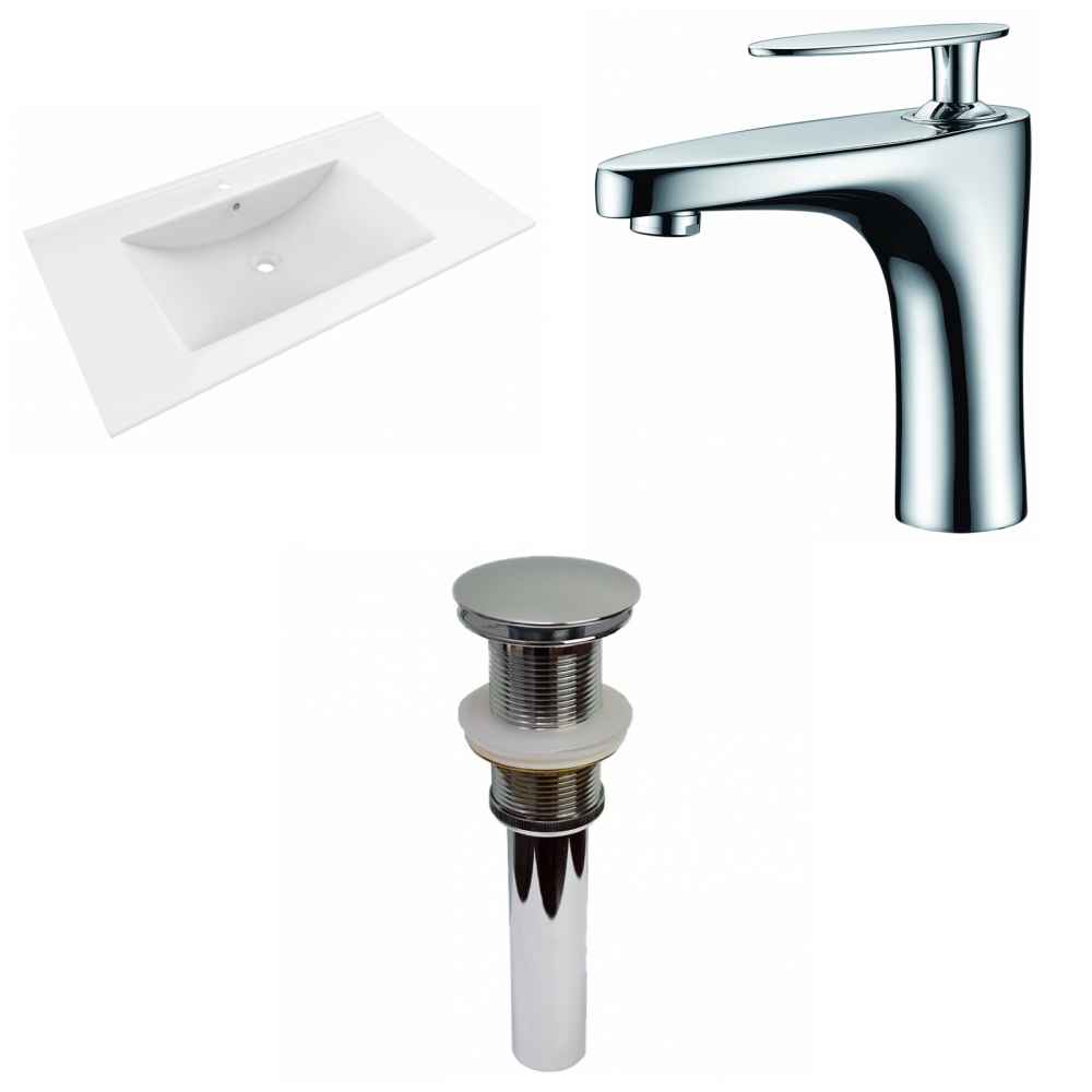 35.5-in. W 1 Hole Ceramic Top Set In White Color - Drain Incl.
