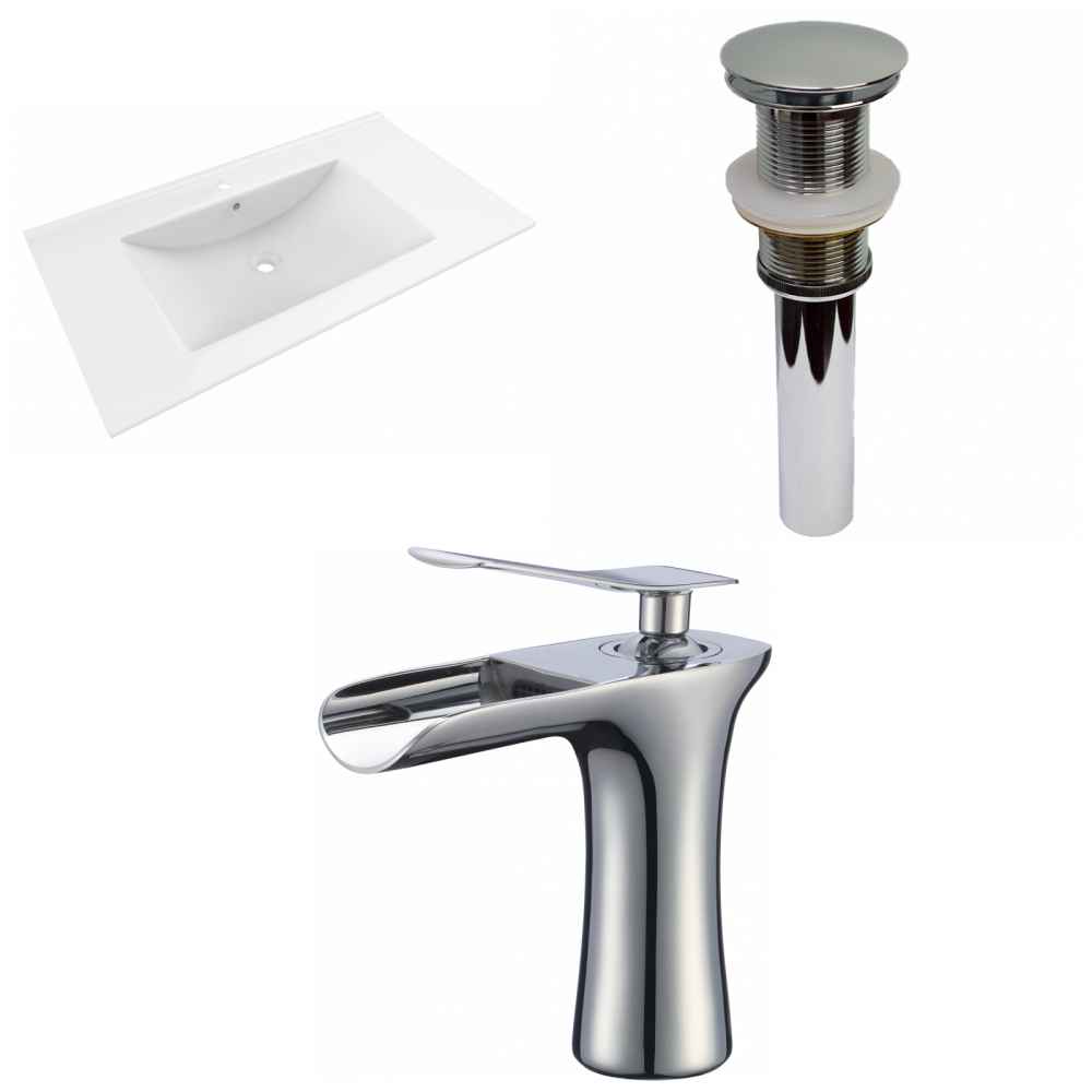 35.5-in. W 1 Hole Ceramic Top Set In White Color - Drain Incl.