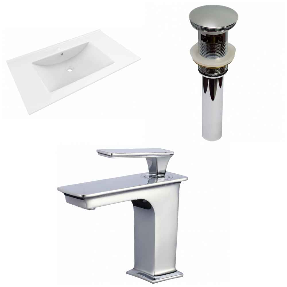 35.5-in. W 1 Hole Ceramic Top Set In White Color - Overflow Drain Incl.