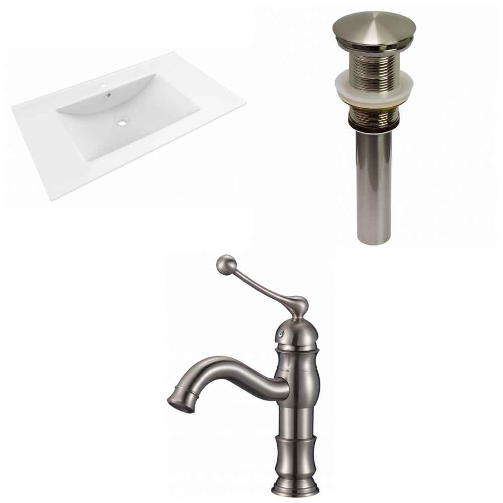 35.5-in. W 1 Hole Ceramic Top Set In White Color - Drain Incl.