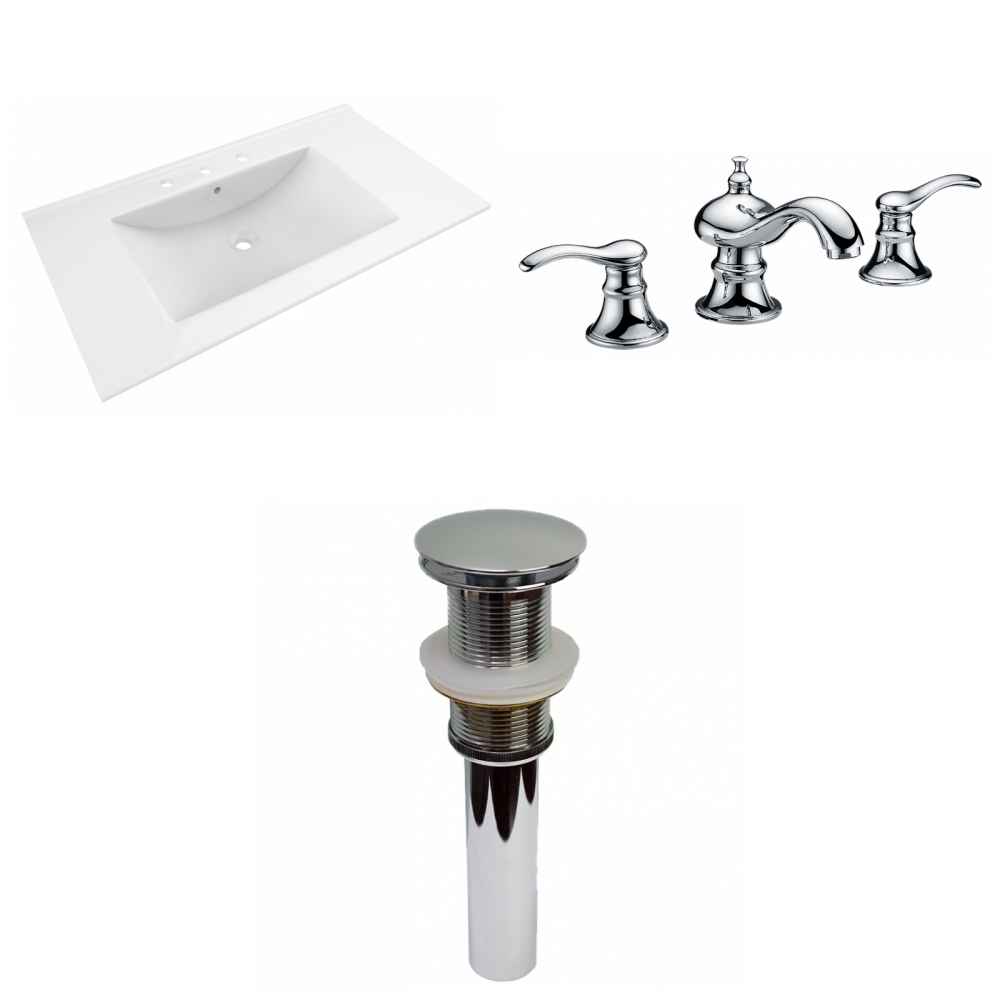 35.5-in. W 3H8-in. Ceramic Top Set In White Color - Drain Incl.