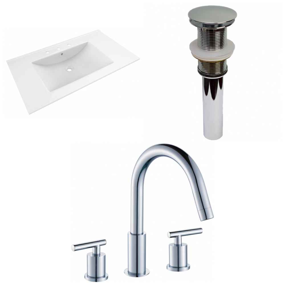 35.5-in. W 3H8-in. Ceramic Top Set In White Color - Drain Incl.