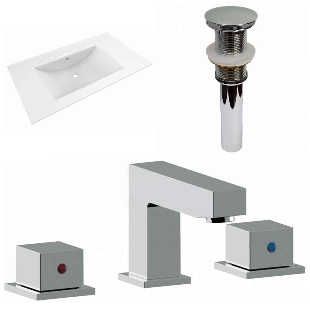 35.5-in. W 3H8-in. Ceramic Top Set In White Color - Drain Incl.