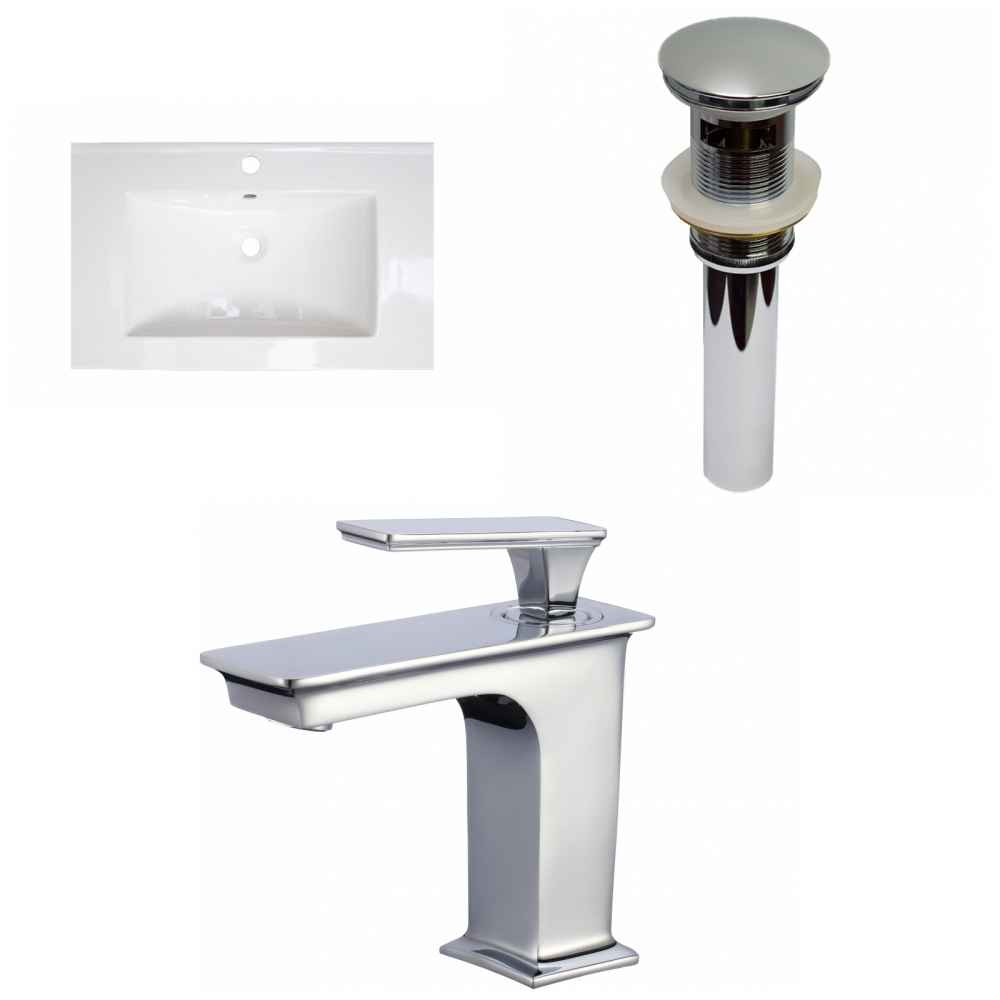 23.75-in. W 1 Hole Ceramic Top Set In White Color - Overflow Drain Incl.