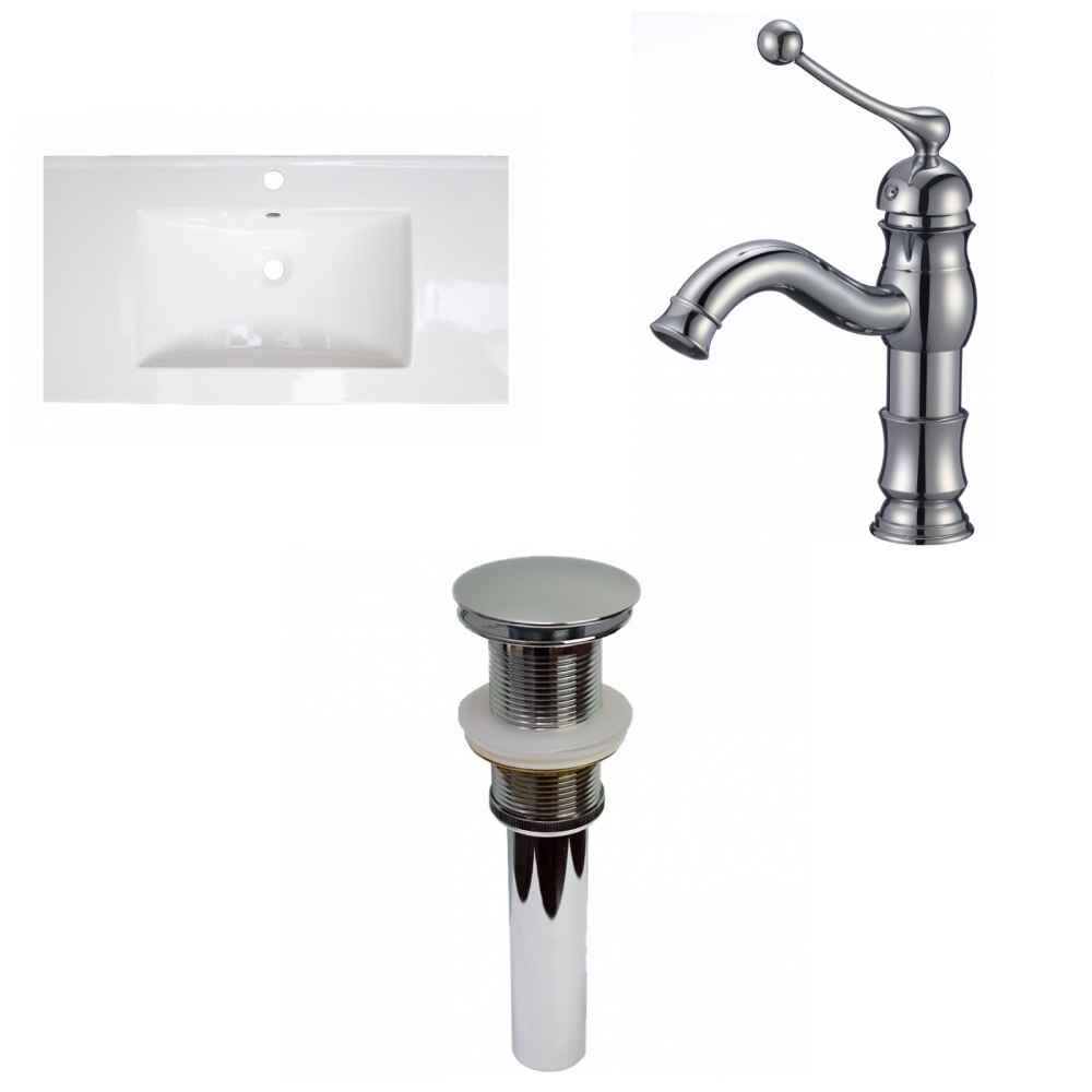 32-in. W 1 Hole Ceramic Top Set In White Color - Drain Incl.