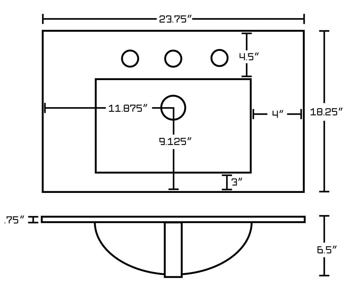 23.75-in. W 3H8-in. Ceramic Top Set In White Color - Drain Incl.