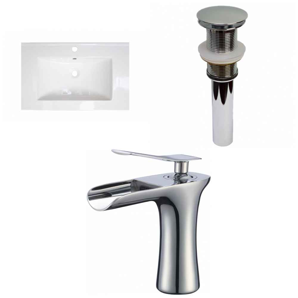24.25-in. W 1 Hole Ceramic Top Set In White Color - Drain Incl.