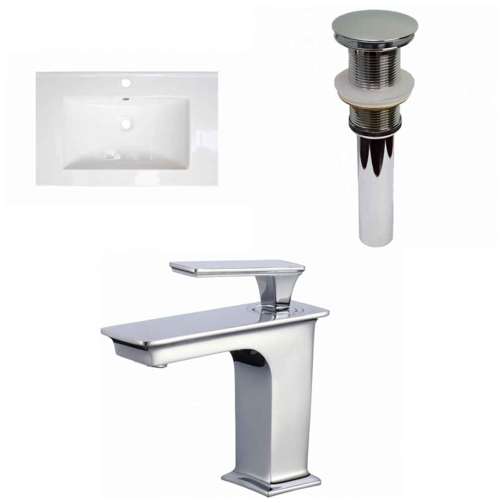 24.25-in. W 1 Hole Ceramic Top Set In White Color - Drain Incl.