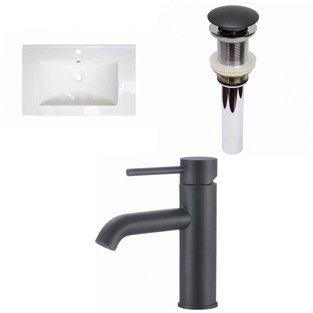 24.25-in. W 1 Hole Ceramic Top Set In White Color - Drain Incl.