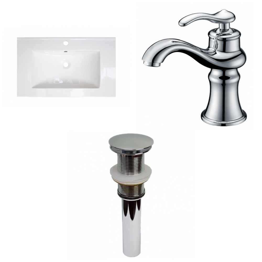 32-in. W 1 Hole Ceramic Top Set In White Color - Drain Incl.