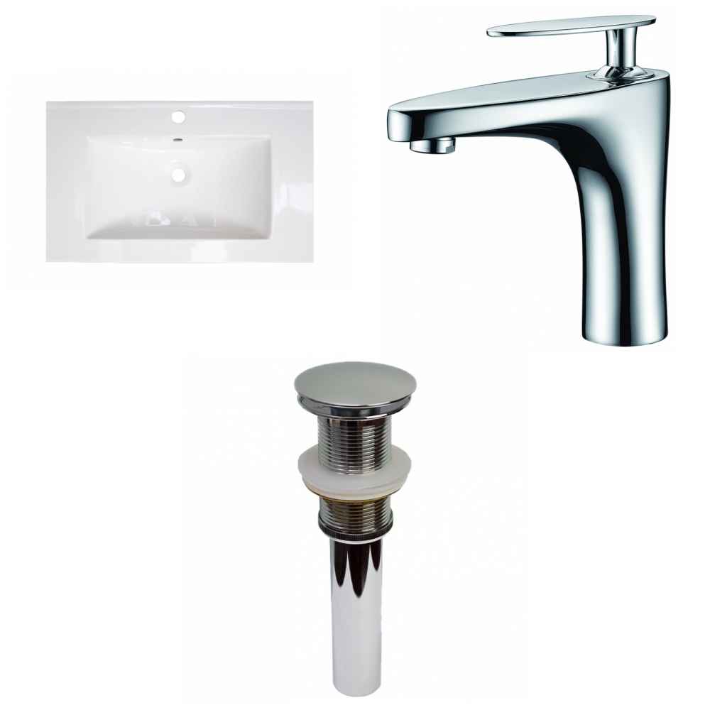 32-in. W 1 Hole Ceramic Top Set In White Color - Drain Incl.