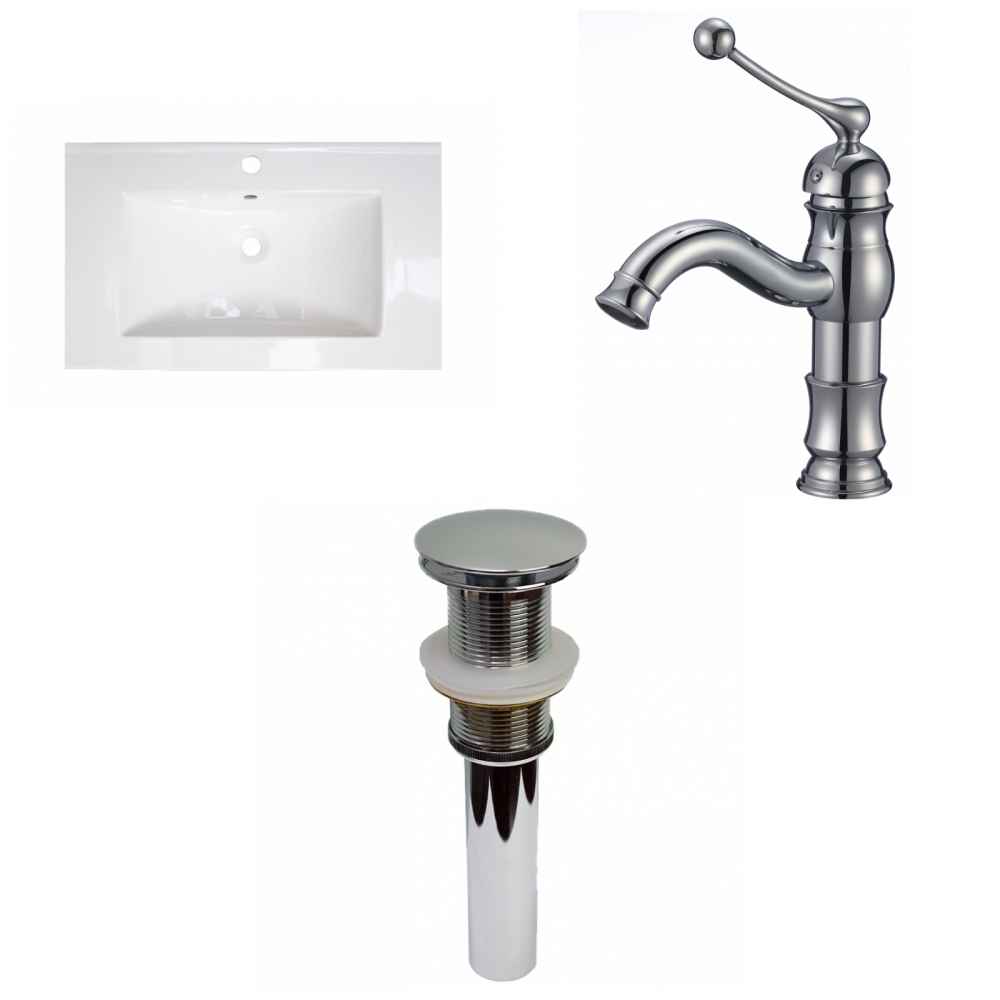 32-in. W 1 Hole Ceramic Top Set In White Color - Drain Incl.