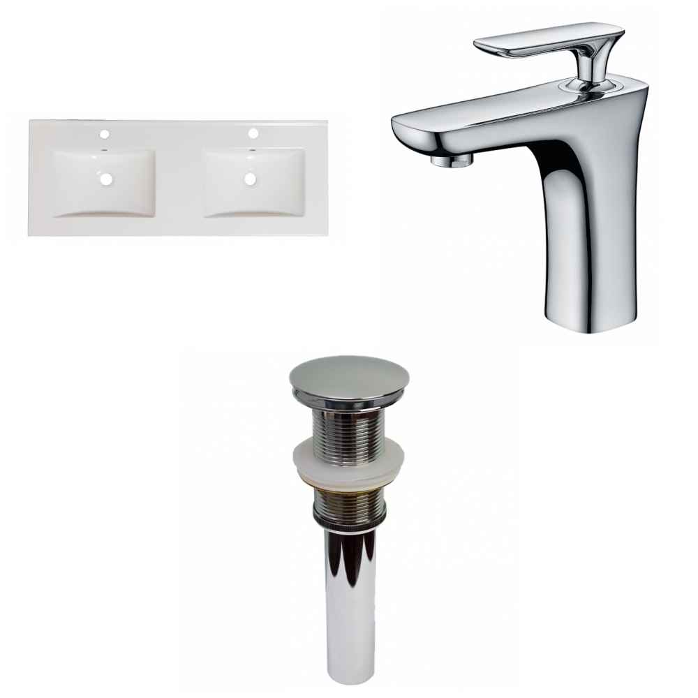48-in. W 1 Hole Ceramic Top Set In White Color - Drain Incl.