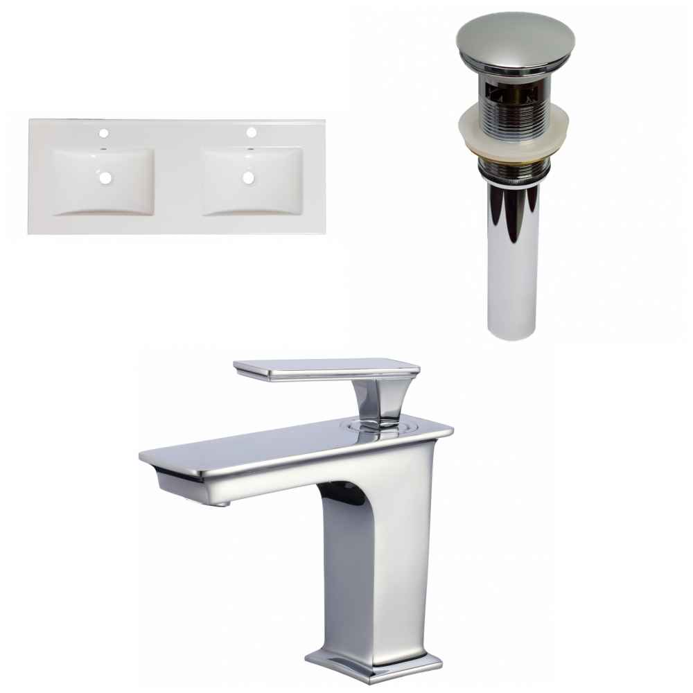 48-in. W 1 Hole Ceramic Top Set In White Color - Overflow Drain Incl.