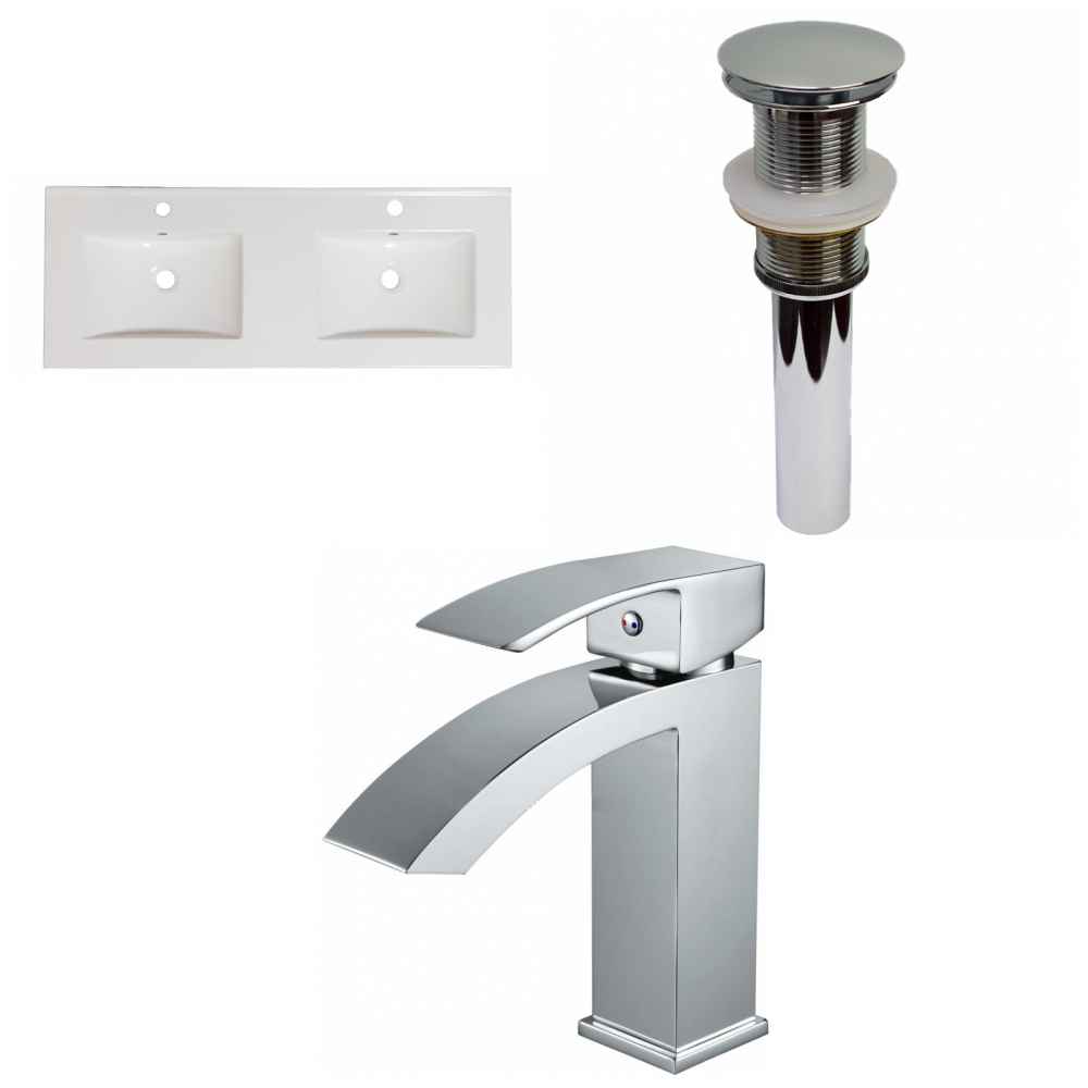 48-in. W 1 Hole Ceramic Top Set In White Color - Drain Incl.