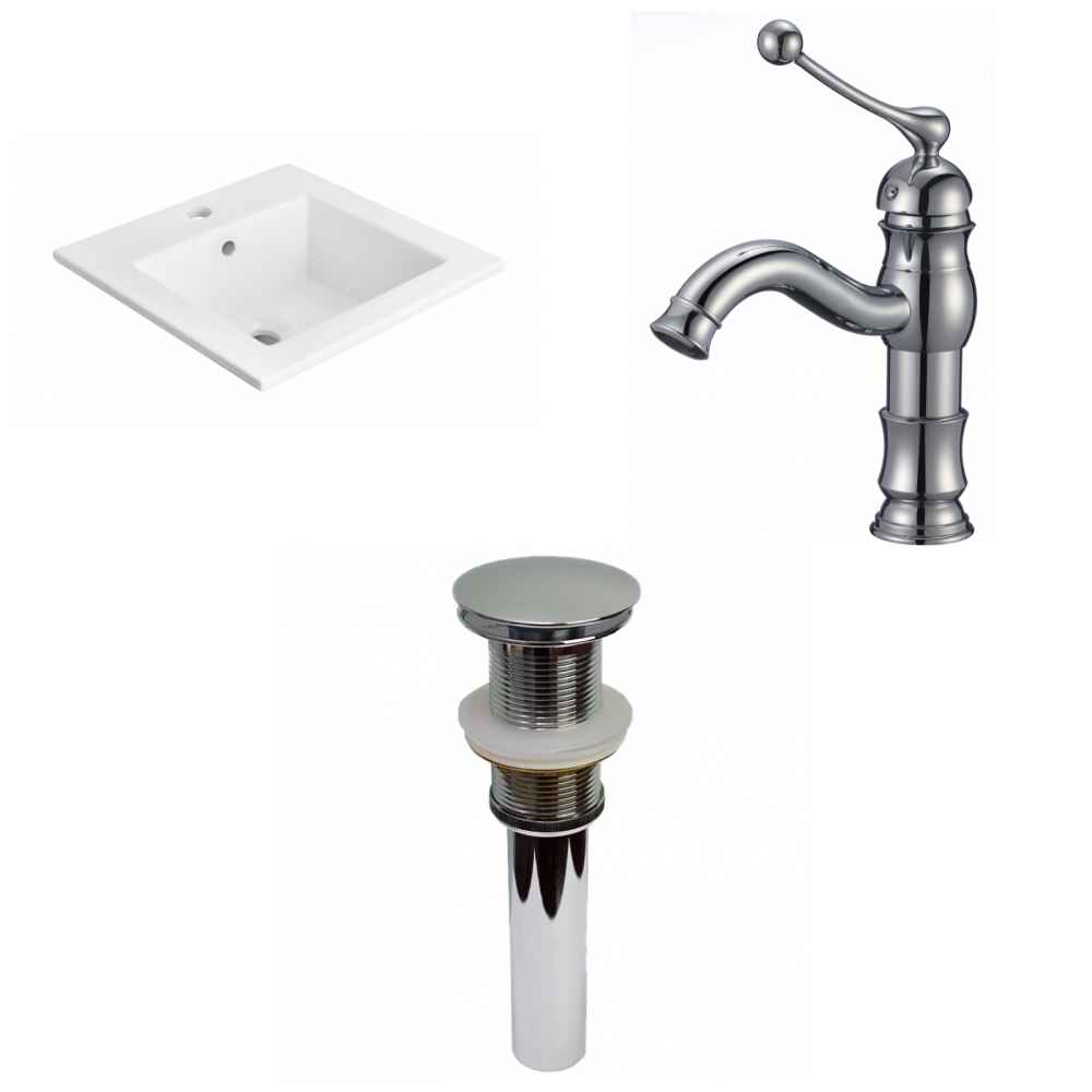 21-in. W 1 Hole Ceramic Top Set In White Color - Drain Incl.