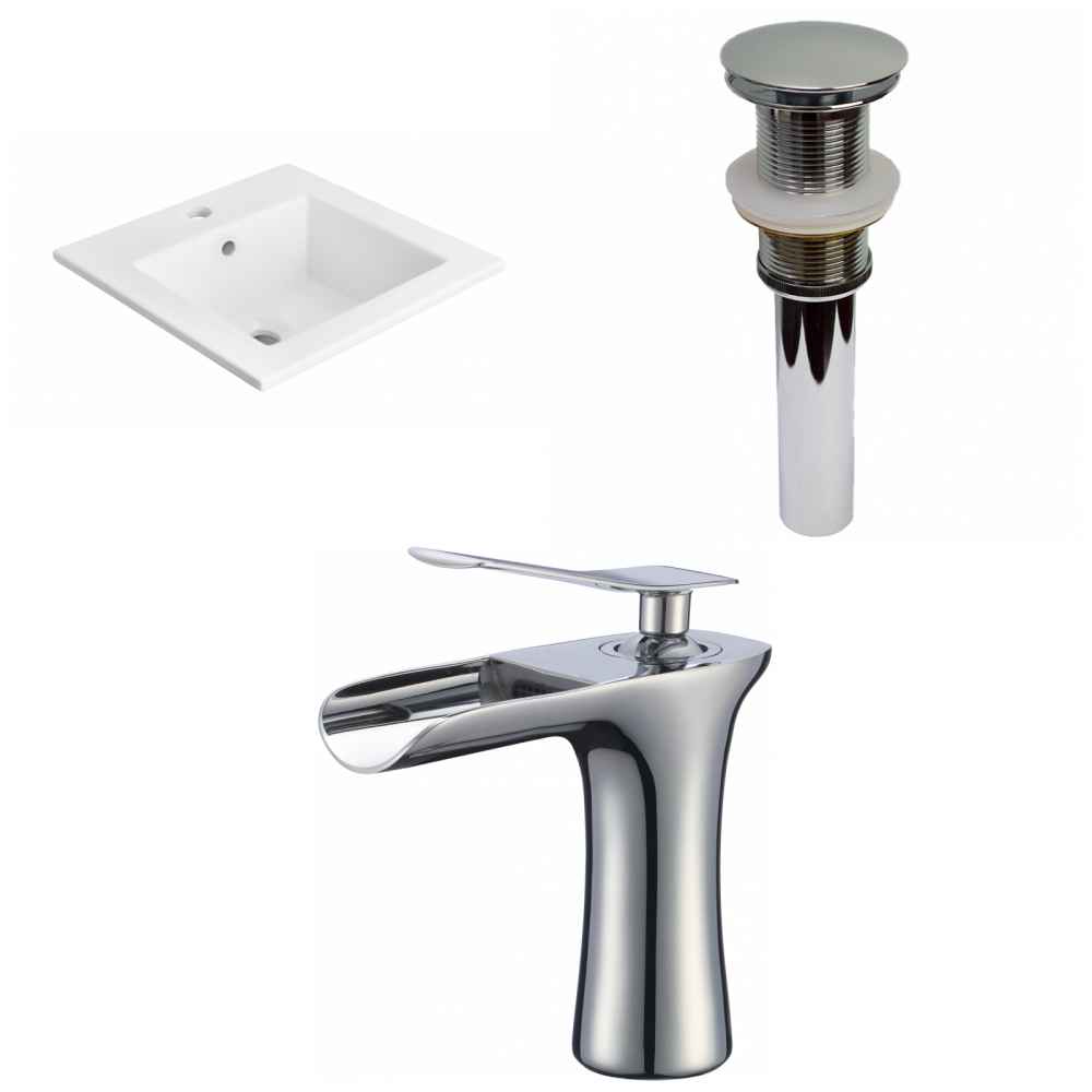 21-in. W 1 Hole Ceramic Top Set In White Color - Drain Incl.