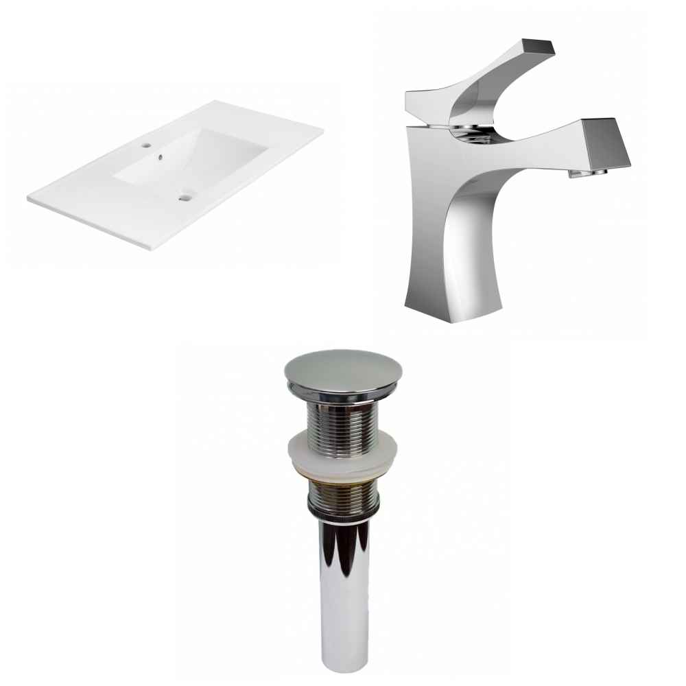35.5-in. W 1 Hole Ceramic Top Set In White Color - Drain Incl.