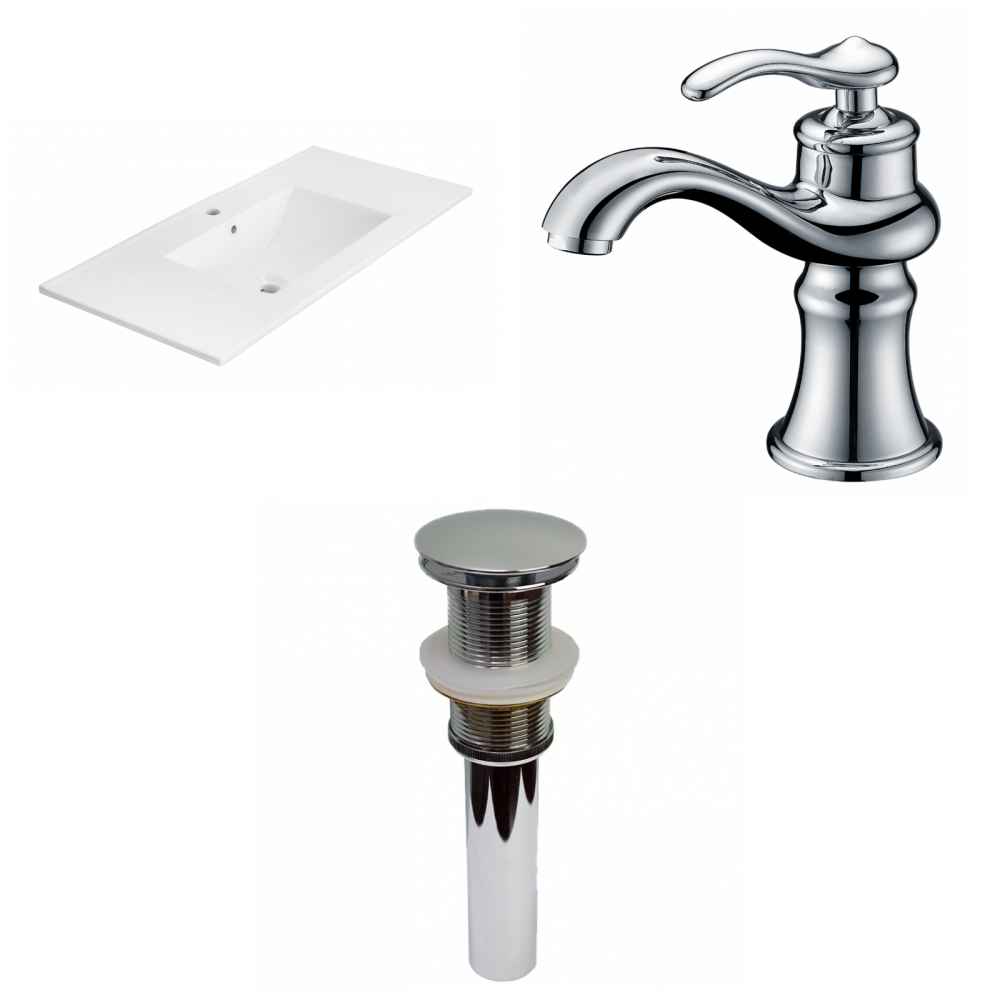 35.5-in. W 1 Hole Ceramic Top Set In White Color - Drain Incl.