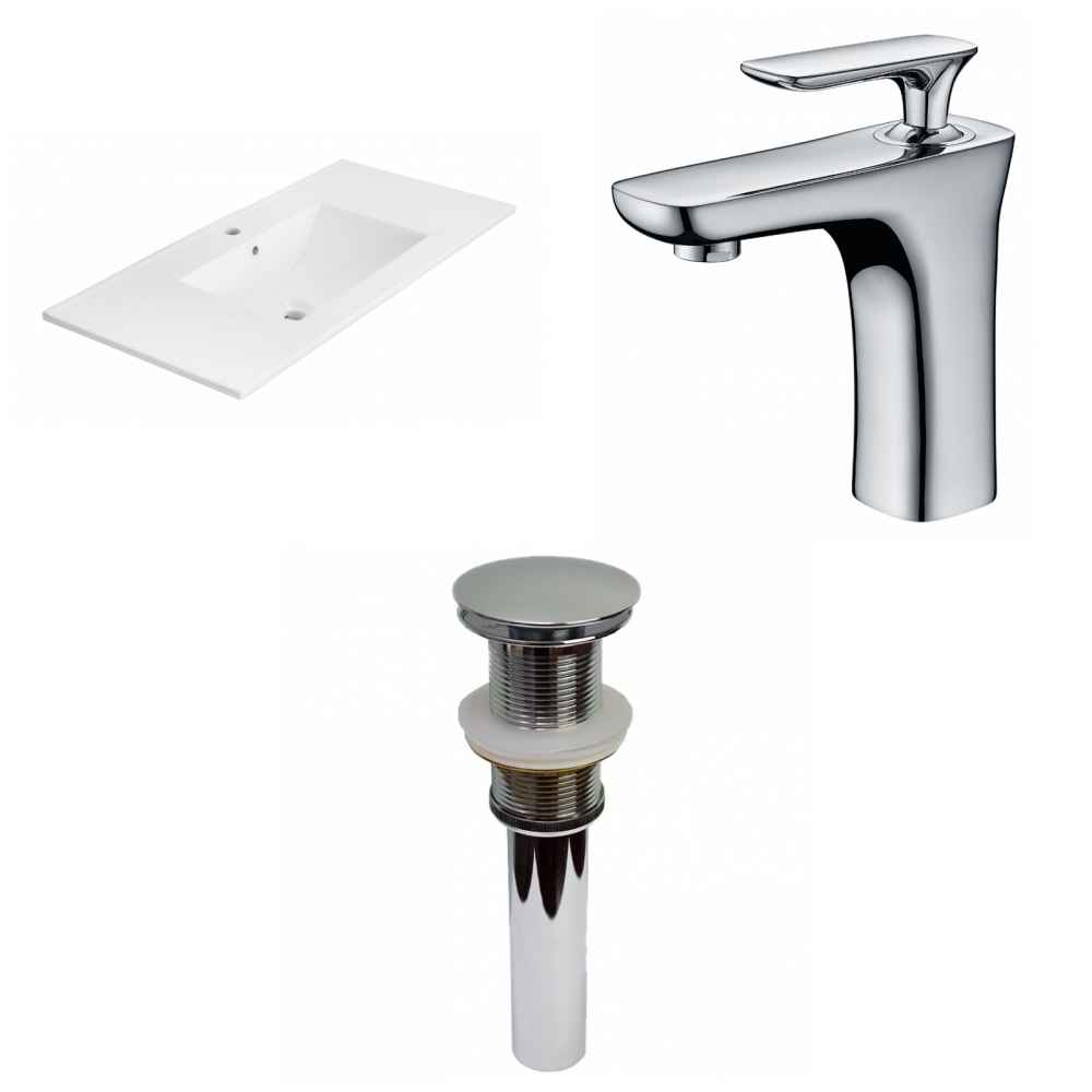 35.5-in. W 1 Hole Ceramic Top Set In White Color - Drain Incl.