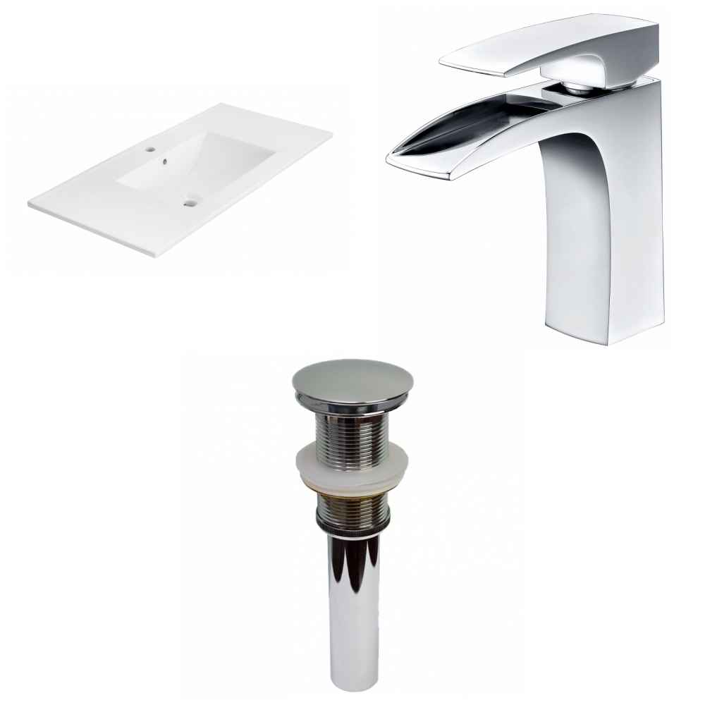 35.5-in. W 1 Hole Ceramic Top Set In White Color - Drain Incl.