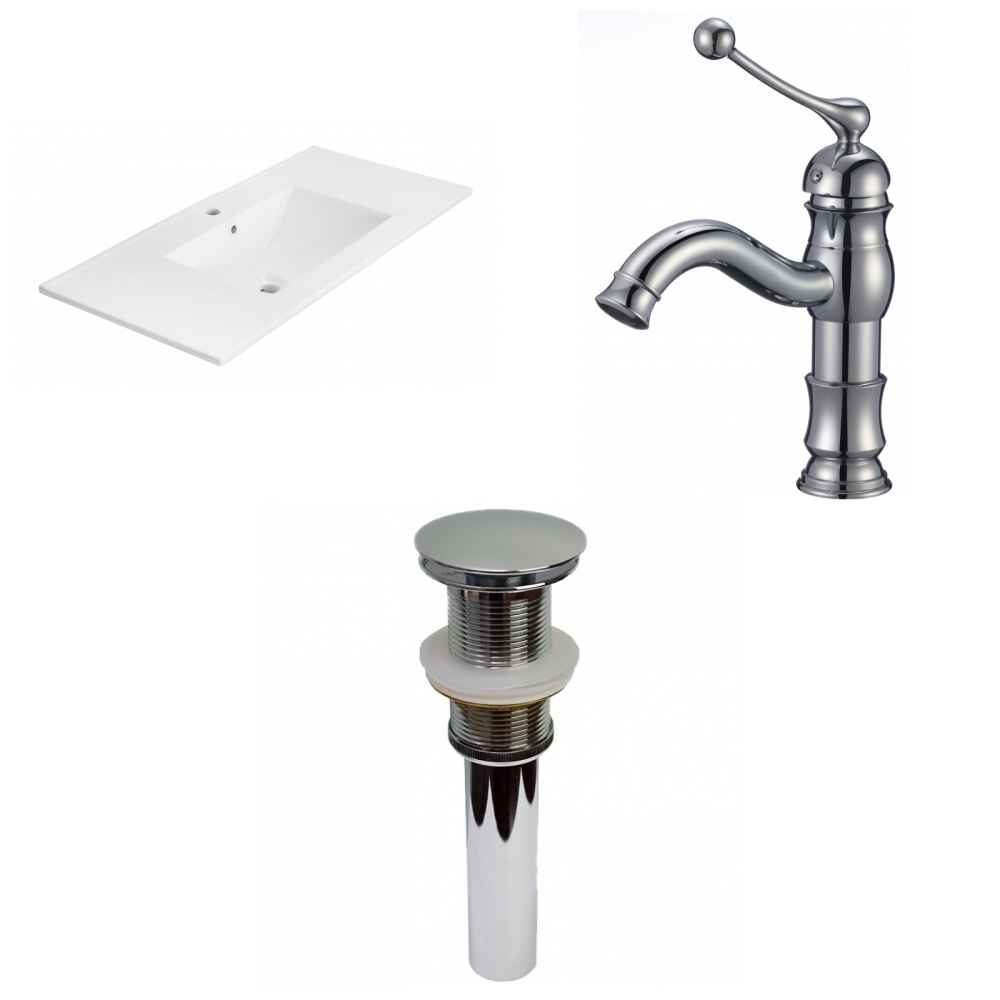 35.5-in. W 1 Hole Ceramic Top Set In White Color - Drain Incl.