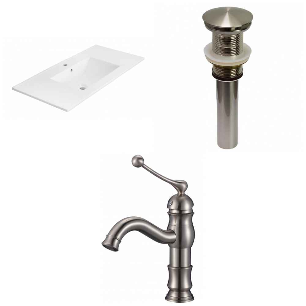 35.5-in. W 1 Hole Ceramic Top Set In White Color - Drain Incl.