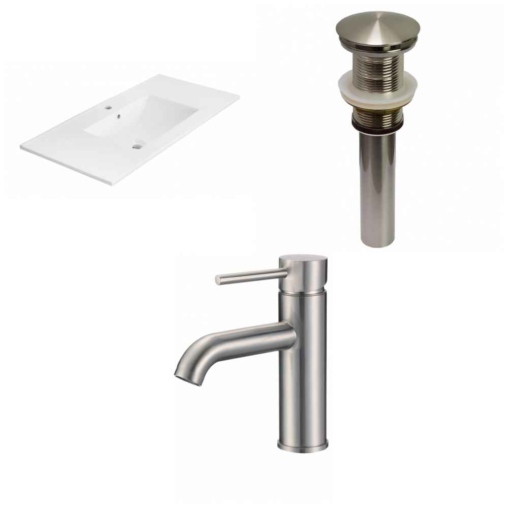 35.5-in. W 1 Hole Ceramic Top Set In White Color - Drain Incl.