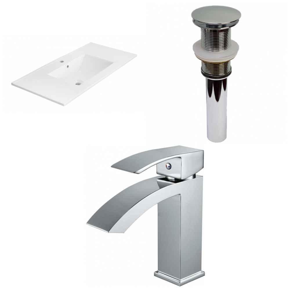 35.5-in. W 1 Hole Ceramic Top Set In White Color - Drain Incl.