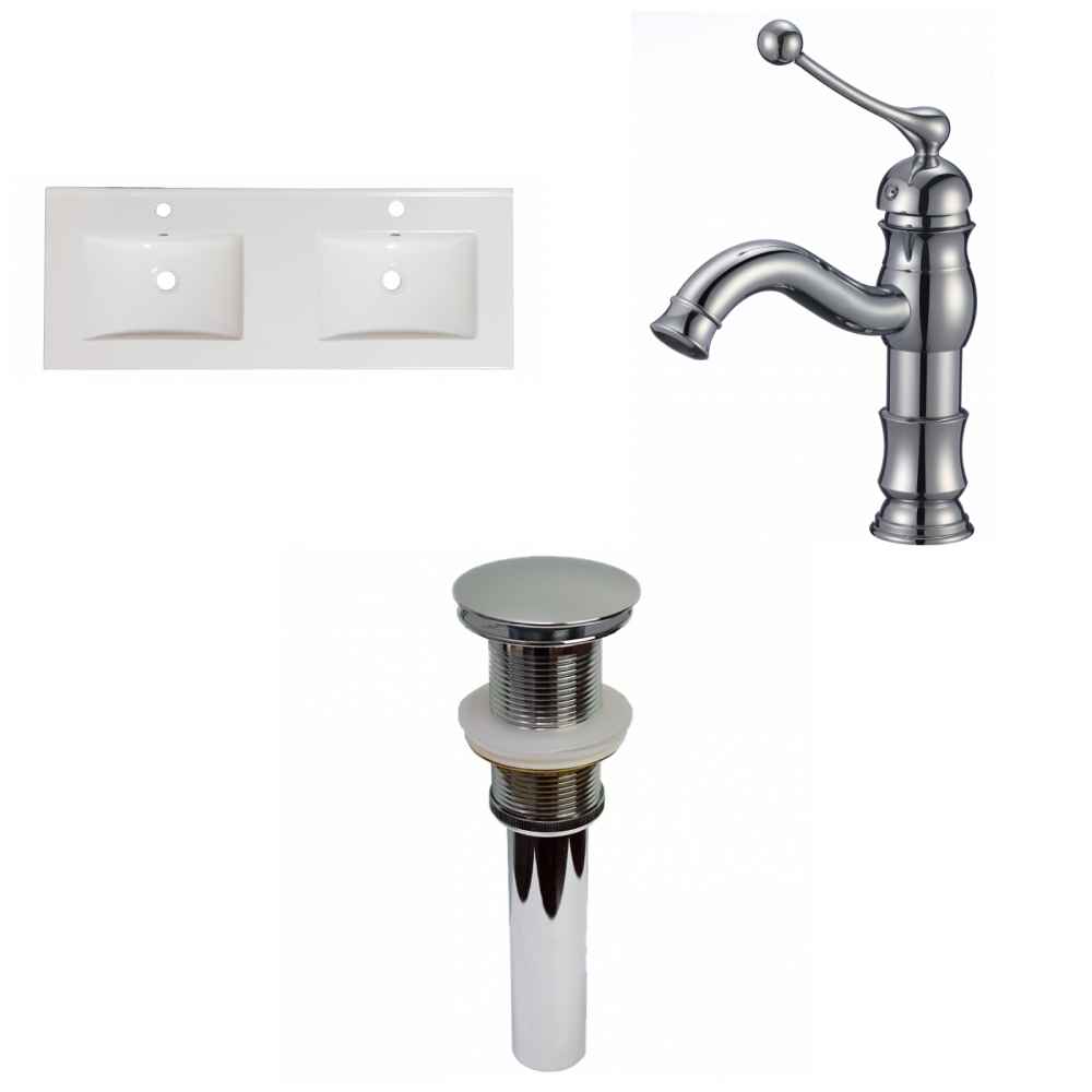 59-in. W 1 Hole Ceramic Top Set In White Color - Drain Incl.