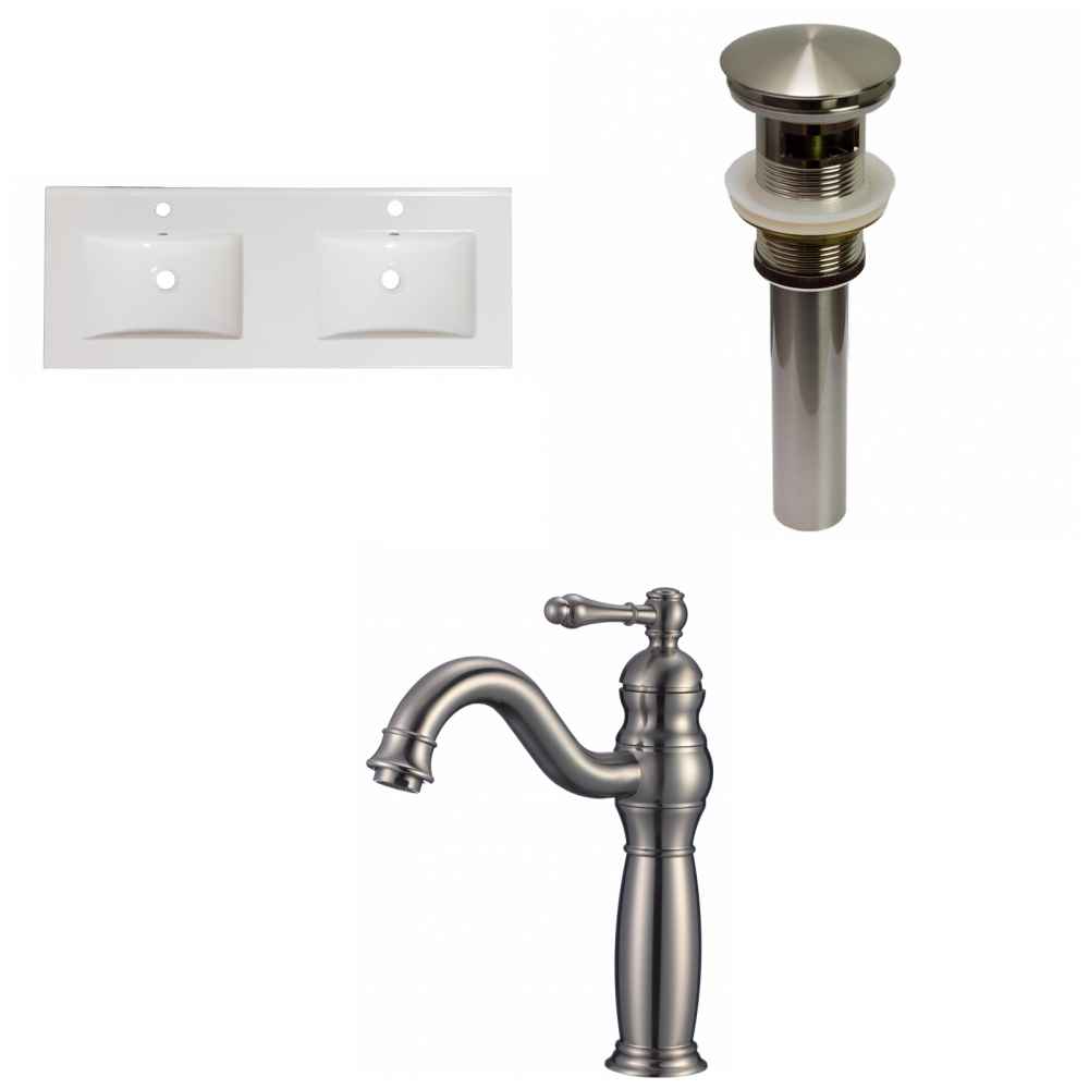 59-in. W 1 Hole Ceramic Top Set In White Color - Overflow Drain Incl.