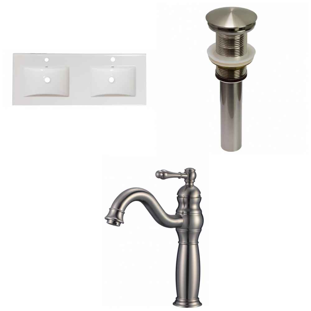 59-in. W 1 Hole Ceramic Top Set In White Color - Drain Incl.