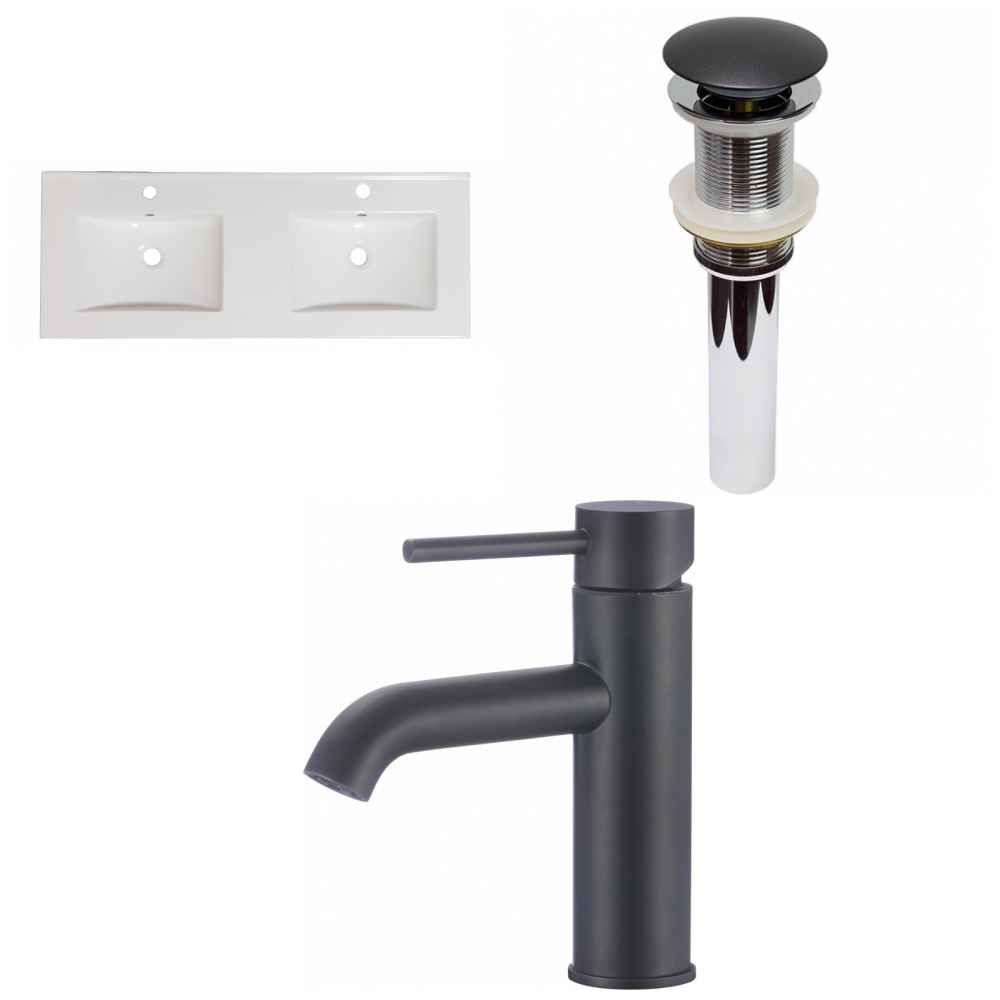 59-in. W 1 Hole Ceramic Top Set In White Color - Drain Incl.