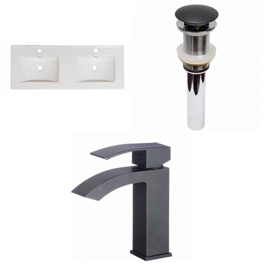 59-in. W 1 Hole Ceramic Top Set In White Color - Drain Incl.