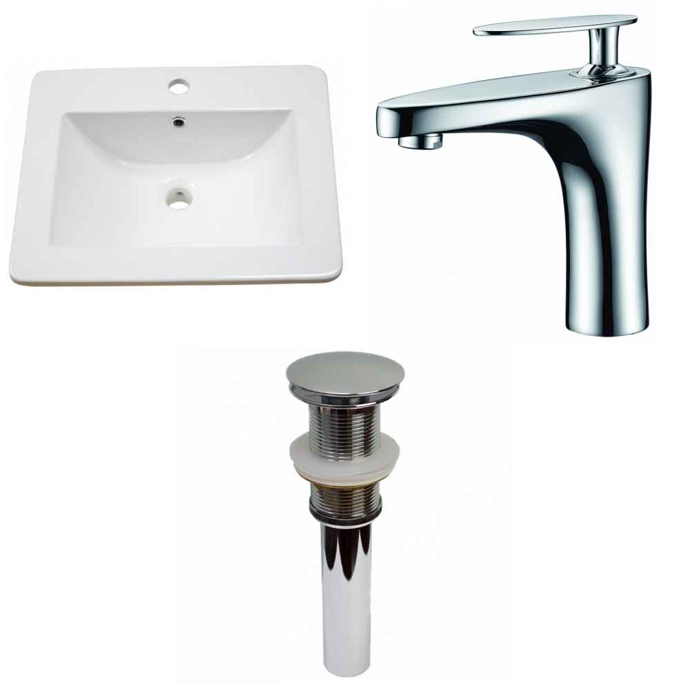 21-in. W 1 Hole Ceramic Top Set In White Color - Drain Incl.