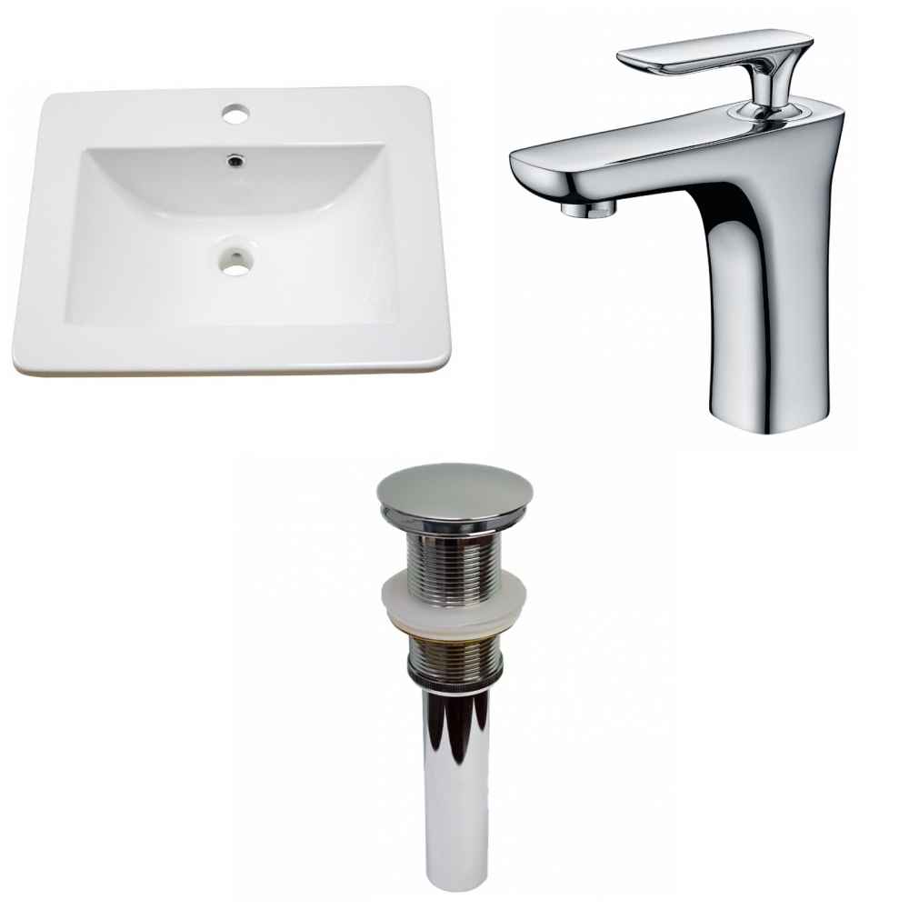 21-in. W 1 Hole Ceramic Top Set In White Color - Drain Incl.