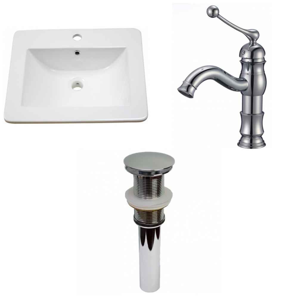 21-in. W 1 Hole Ceramic Top Set In White Color - Drain Incl.