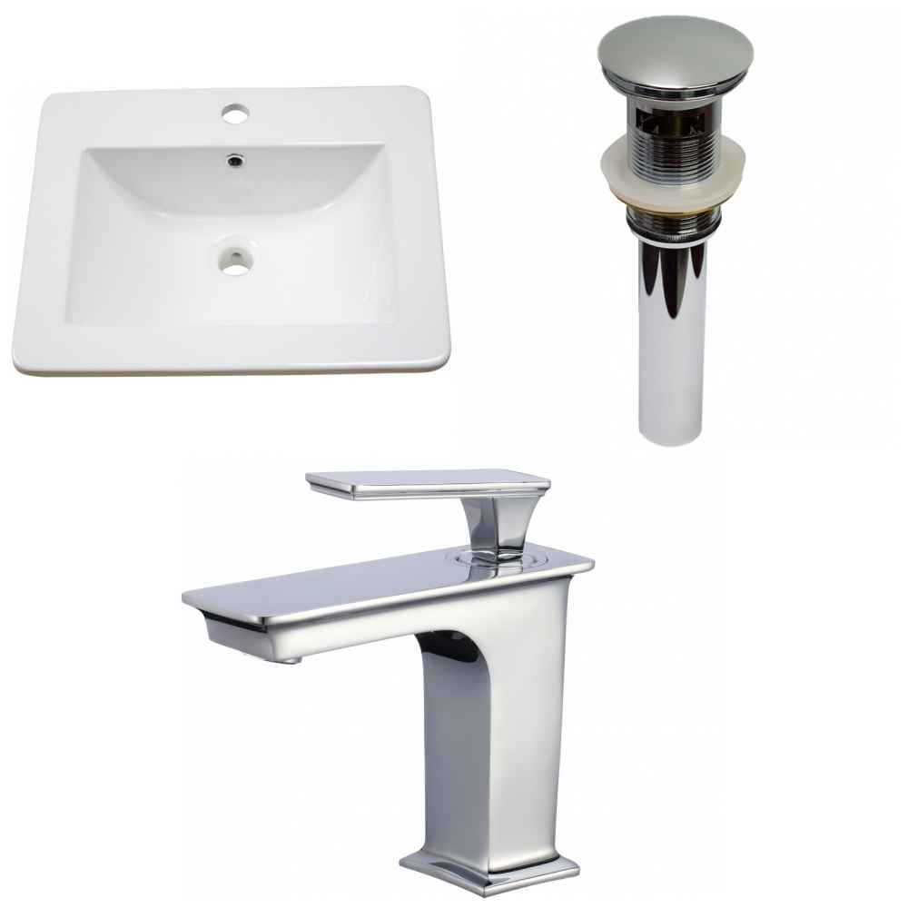 21-in. W 1 Hole Ceramic Top Set In White Color - Overflow Drain Incl.