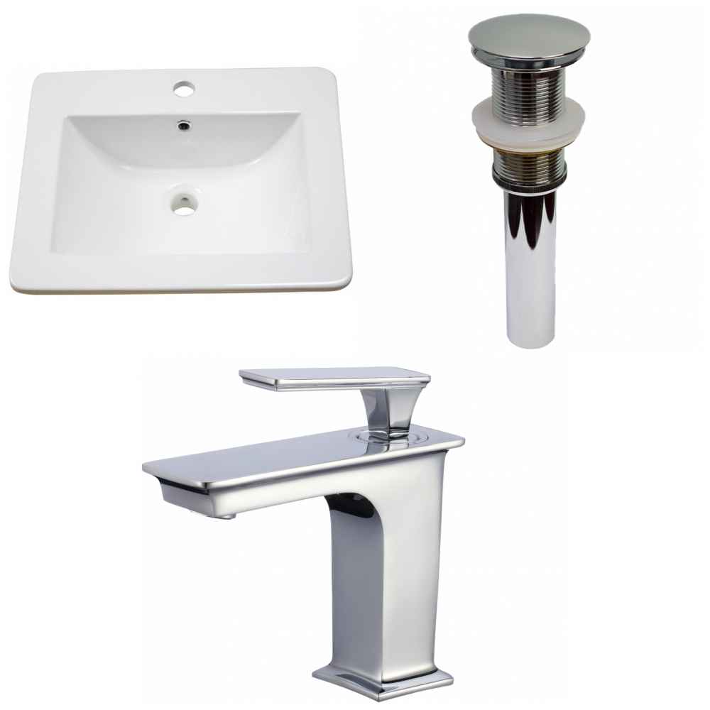 21-in. W 1 Hole Ceramic Top Set In White Color - Drain Incl.