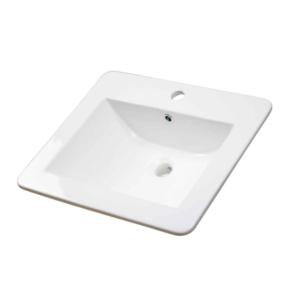 21-in. W 1 Hole Ceramic Top Set In White Color - Drain Incl.