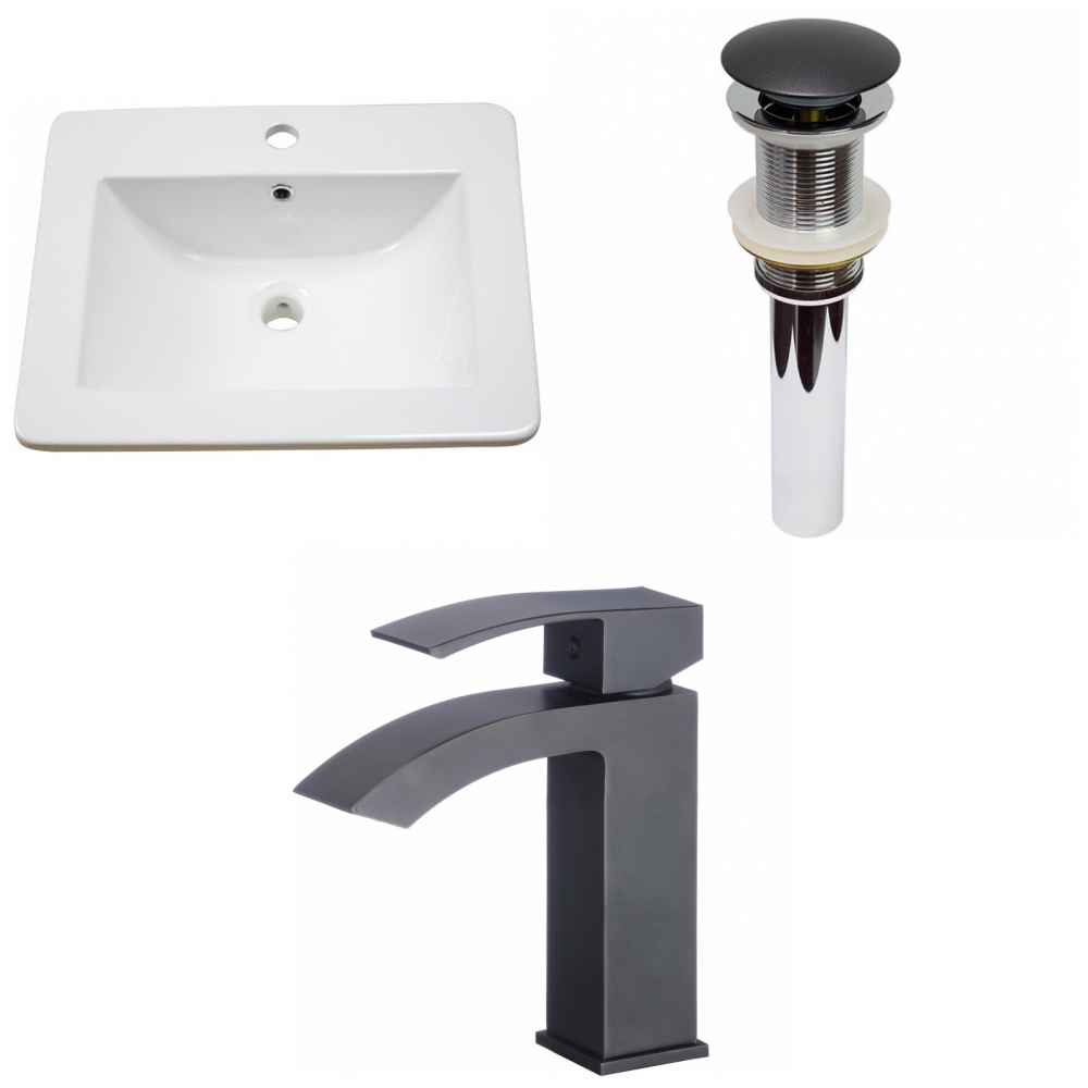 21-in. W 1 Hole Ceramic Top Set In White Color - Drain Incl.