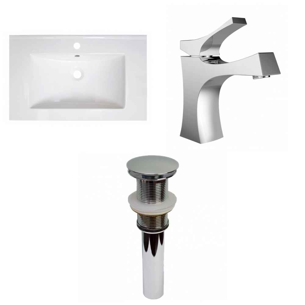30-in. W 1 Hole Ceramic Top Set In White Color - Drain Incl.