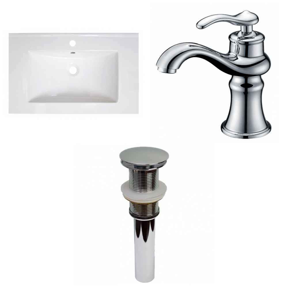 30-in. W 1 Hole Ceramic Top Set In White Color - Drain Incl.