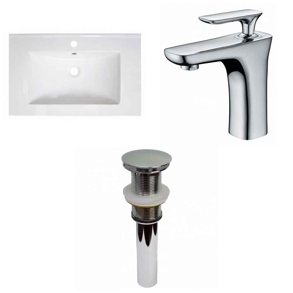 30-in. W 1 Hole Ceramic Top Set In White Color - Drain Incl.