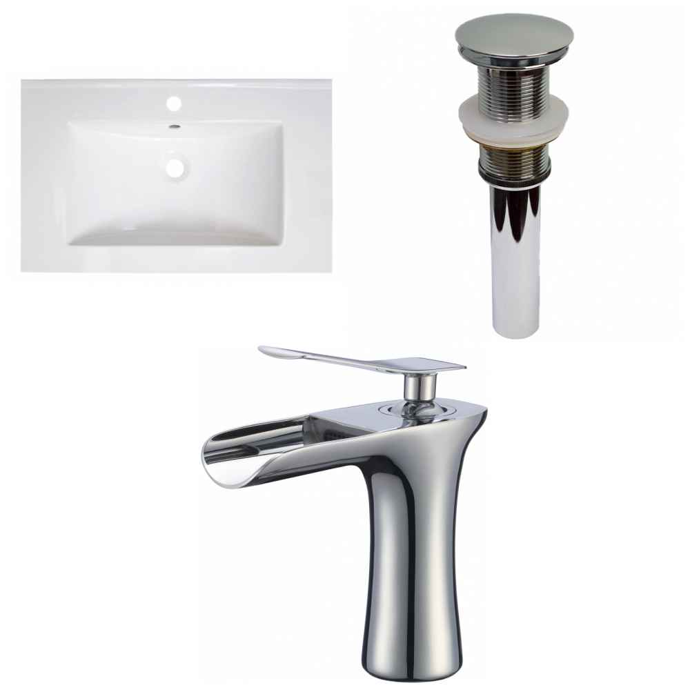 30-in. W 1 Hole Ceramic Top Set In White Color - Drain Incl.