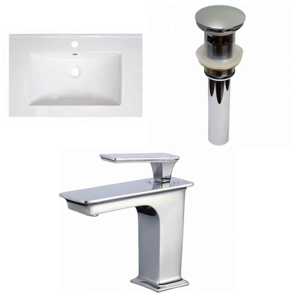 30-in. W 1 Hole Ceramic Top Set In White Color - Overflow Drain Incl.