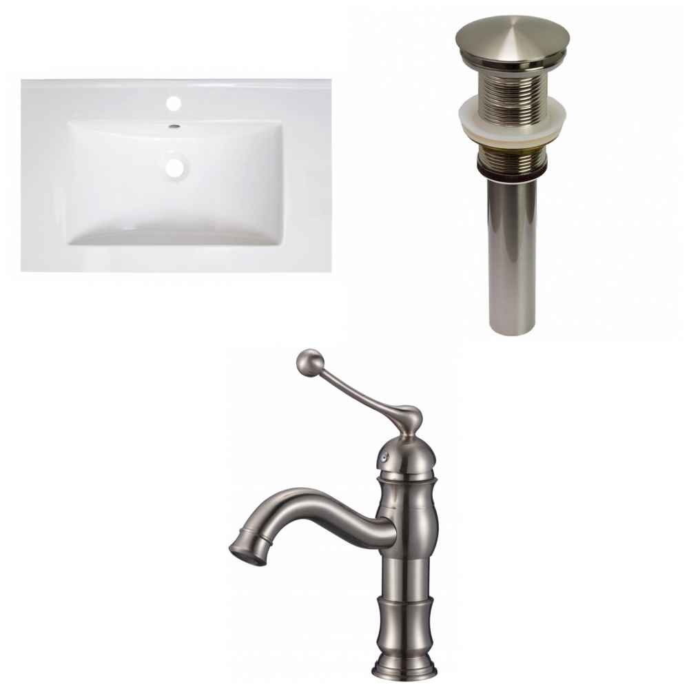 30-in. W 1 Hole Ceramic Top Set In White Color - Drain Incl.