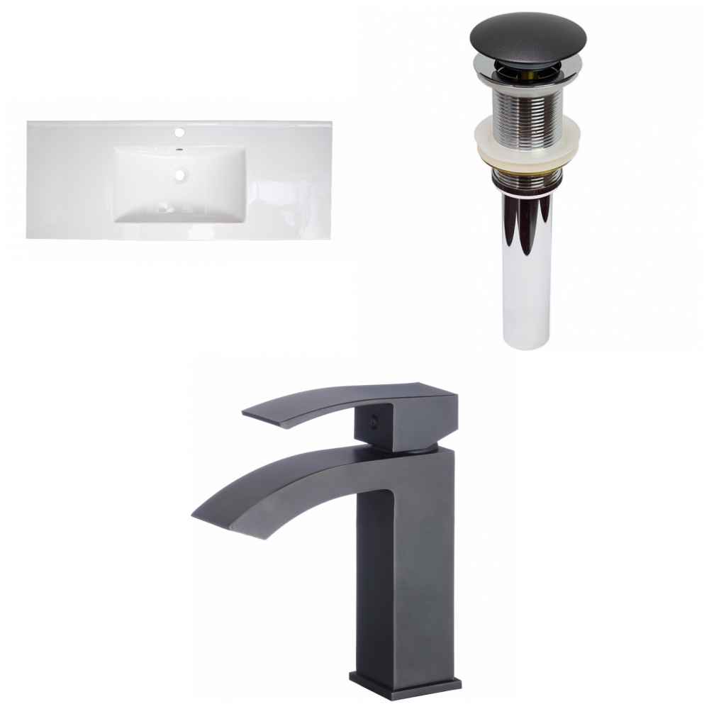 39.75-in. W 1 Hole Ceramic Top Set In White Color - Drain Incl.