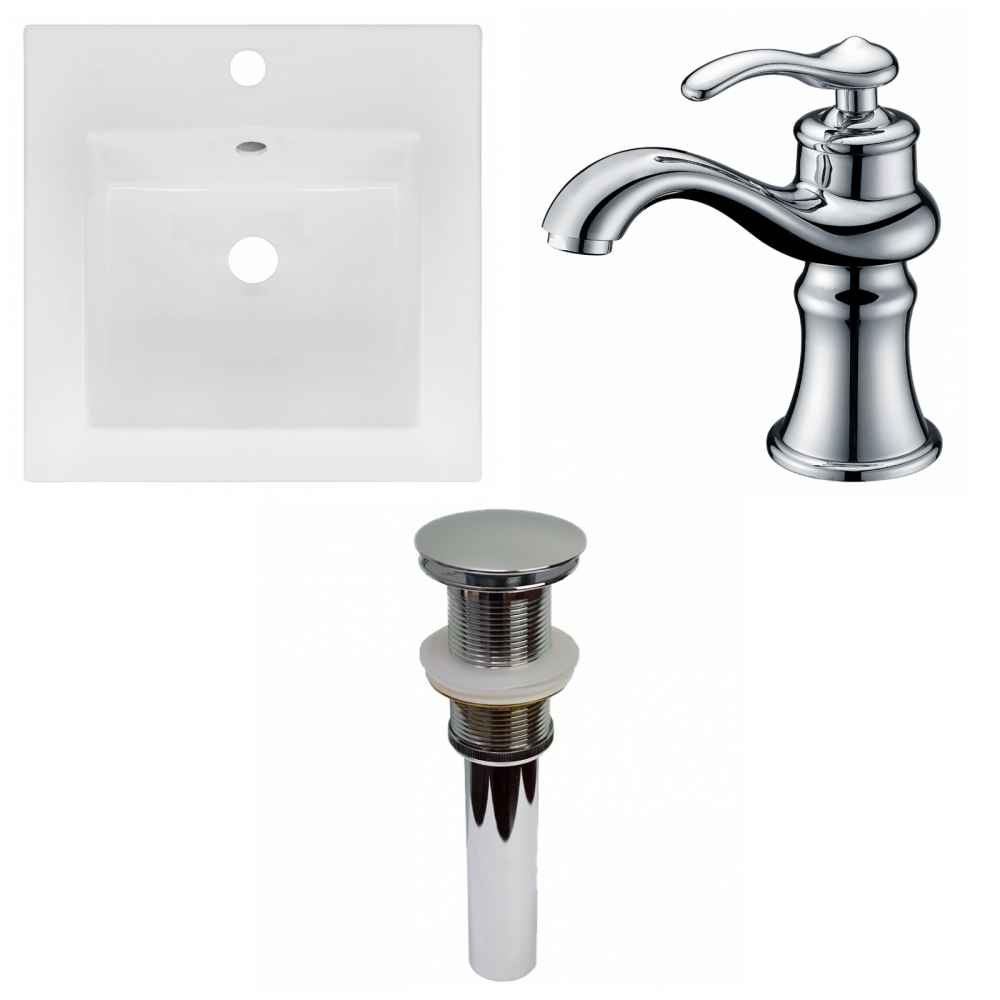 16.5-in. W 1 Hole Ceramic Top Set In White Color - Drain Incl.