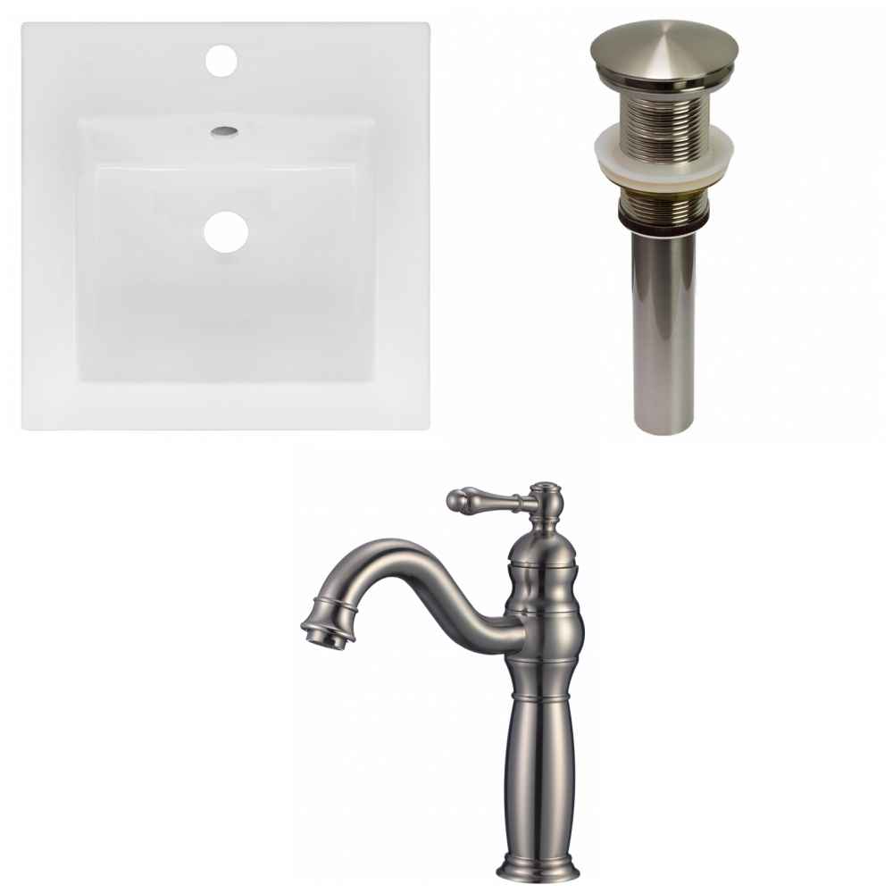 16.5-in. W 1 Hole Ceramic Top Set In White Color - Drain Incl.
